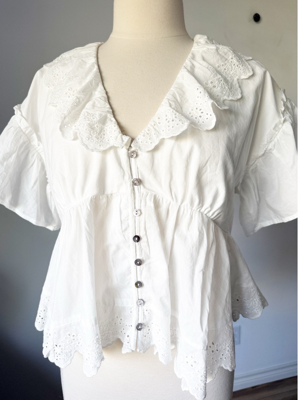 White Eyelet Ruffle Button-Front Top - Picture 8 of 13